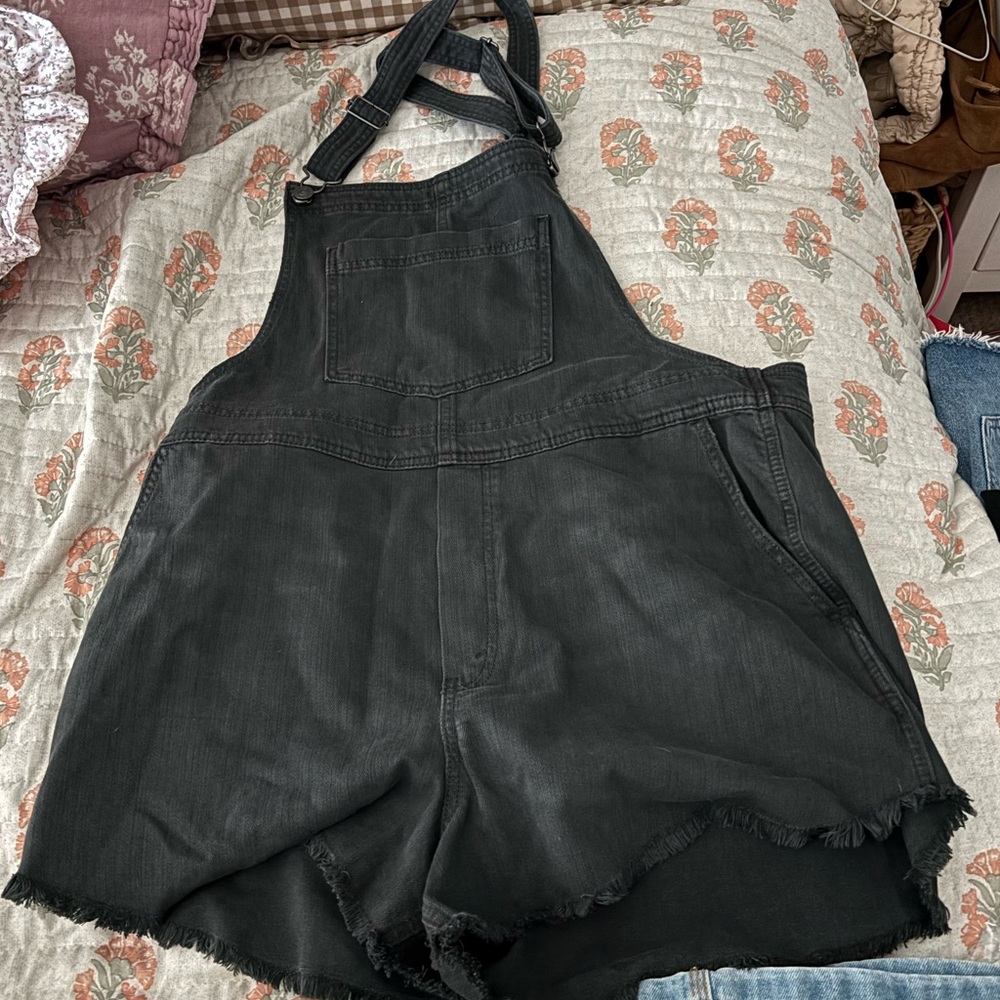 Black/grey aerie Denim Short Overalls